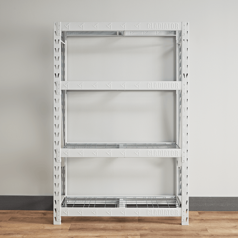 Gladiator 48" Wide Heavy Duty Rack with Four 18" Deep Shelves (White)