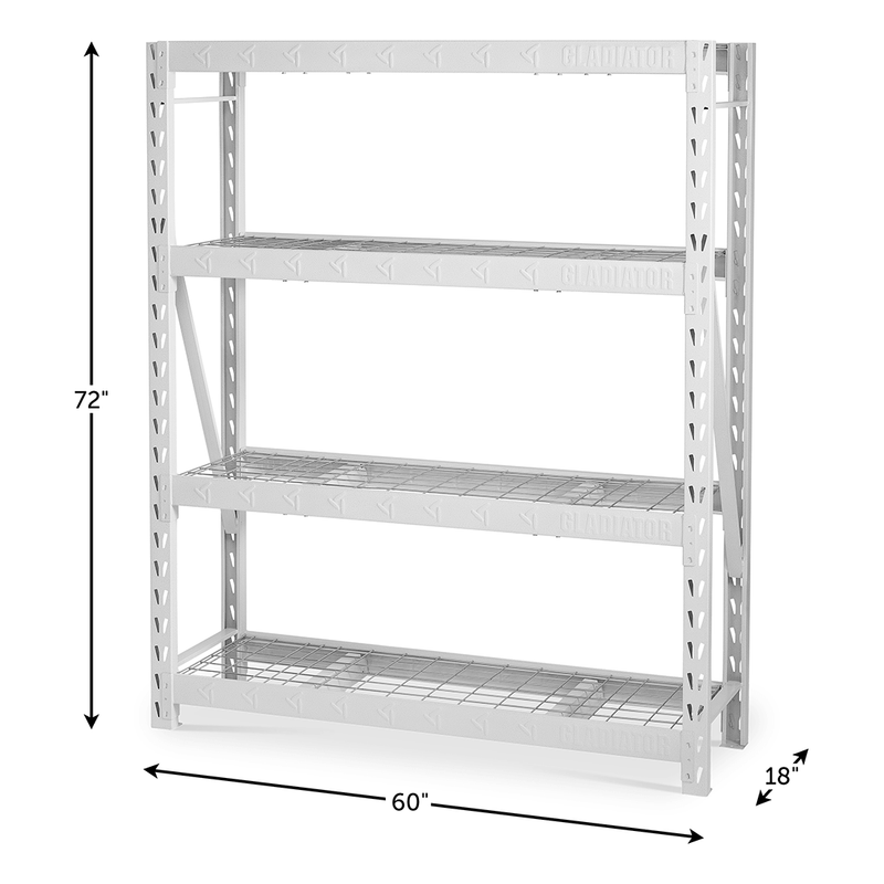 Gladiator 60" Wide Heavy Duty Rack with Four 18" Deep Shelves (White)