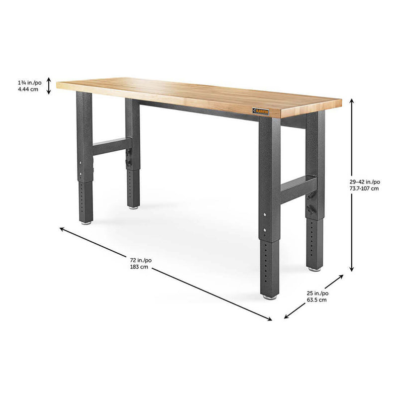 Gladiator 6-Foot Adjustable Height Hardwood Workbench (Hammered Granite)