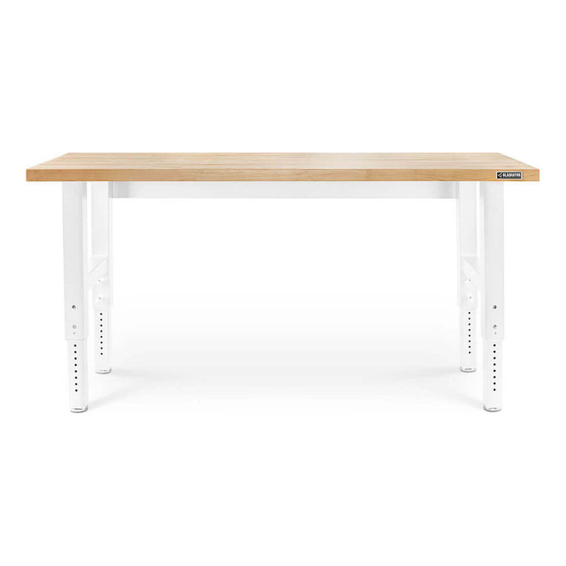 Gladiator 6-Foot Adjustable Height Hardwood Workbench (White)