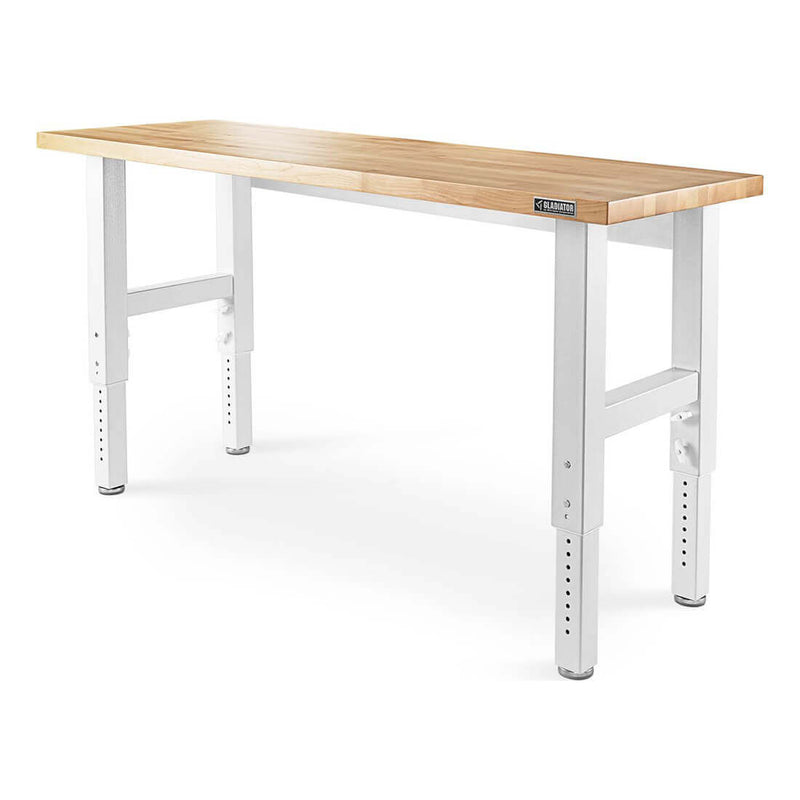 Gladiator 6-Foot Adjustable Height Hardwood Workbench (White)