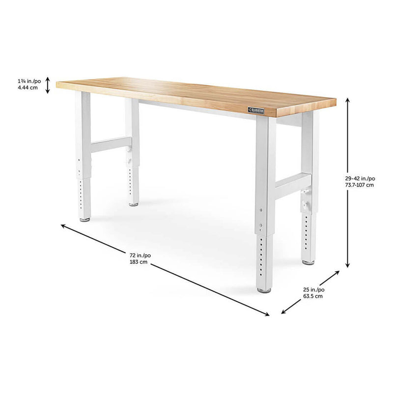 Gladiator 6-Foot Adjustable Height Hardwood Workbench (White)