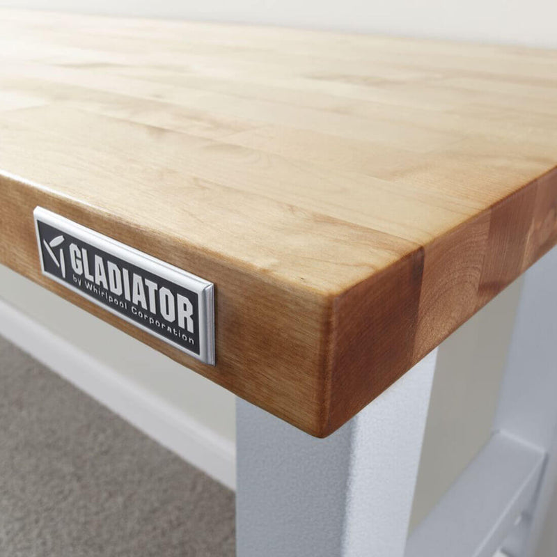 Gladiator 6-Foot Adjustable Height Hardwood Workbench (White)