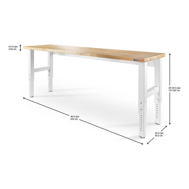 Gladiator 8-Foot Adjustable Height Hardwood Workbench (White)