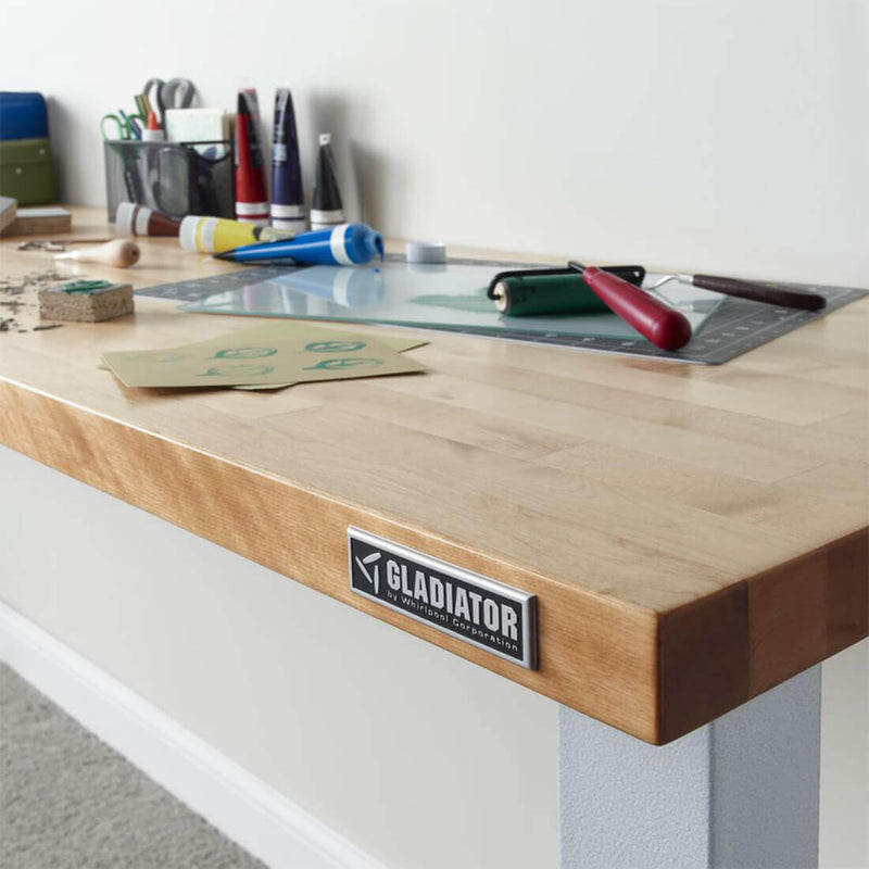 Gladiator 8-Foot Adjustable Height Hardwood Workbench (White)