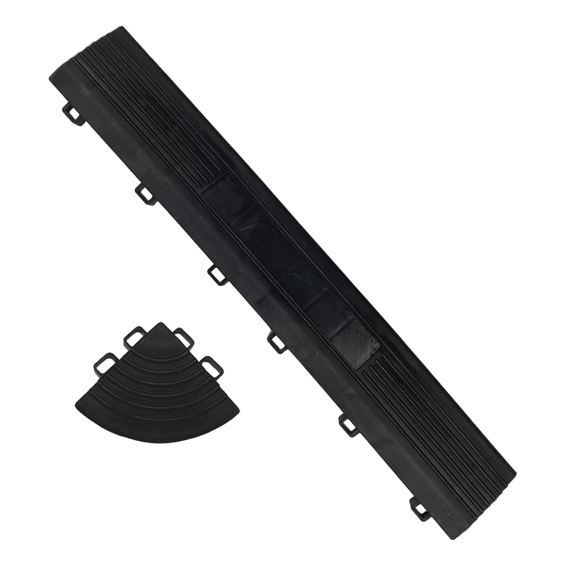 MonsterRAX Interlocking Black Garage Floor Tiles Edge and Corner Kit (Female - Looped)