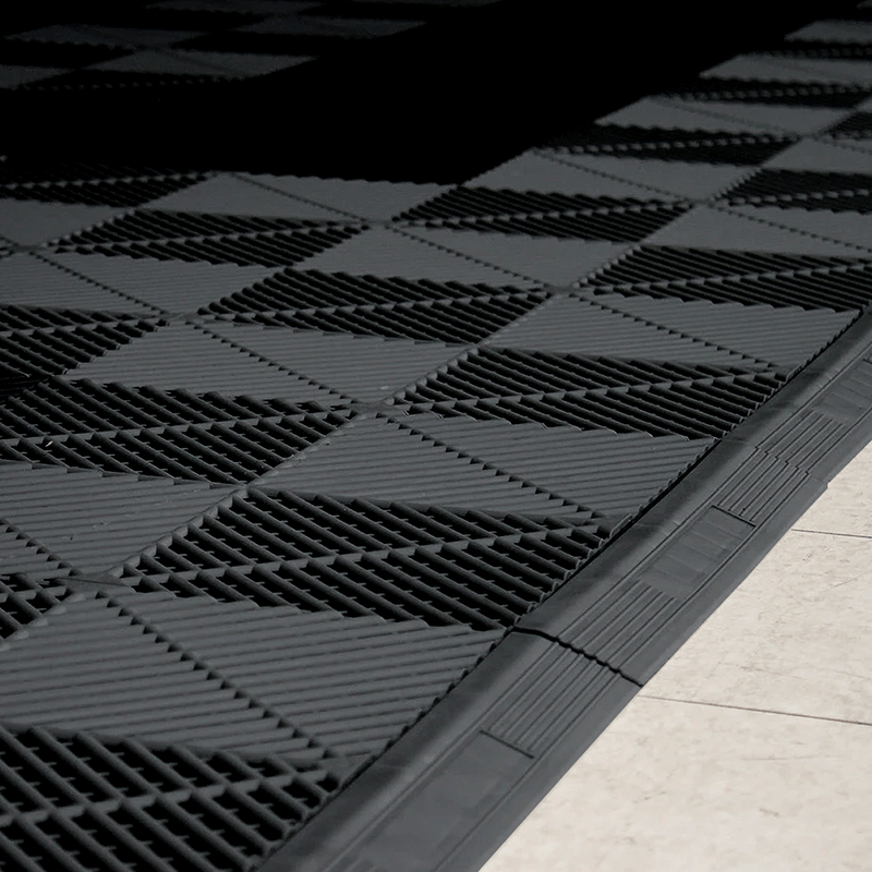 MonsterRAX Interlocking Black Garage Floor Tiles Edge and Corner Kit (Male - Pegged)