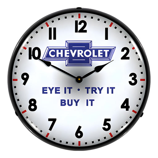 Collectable Sign and Clock Chevrolet Eye It Try It Buy It Backlit Wall Clock