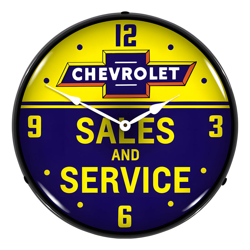 Collectable Sign and Clock Chevrolet Bowtie Sales and Service Backlit Wall Clock