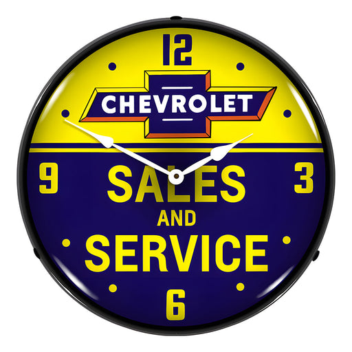 Collectable Sign and Clock Chevrolet Bowtie Sales and Service Backlit Wall Clock