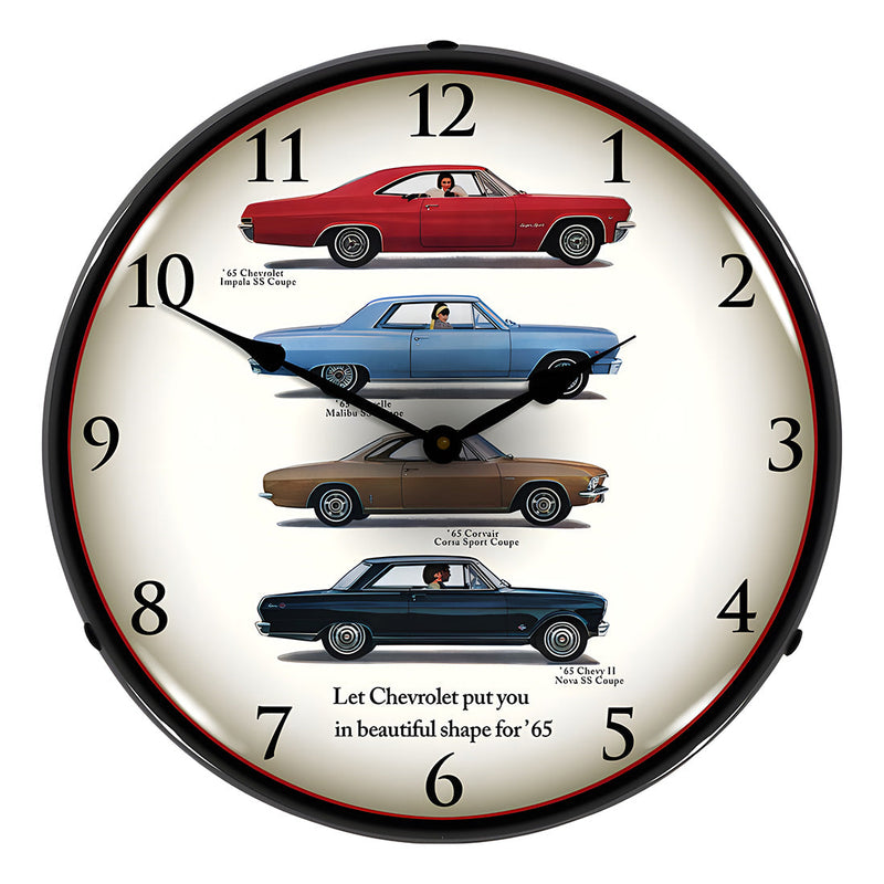 Collectable Sign and Clock 1965 Chevrolet Lineup Backlit Wall Clock