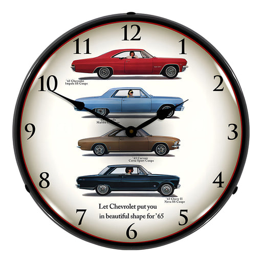 Collectable Sign and Clock 1965 Chevrolet Lineup Backlit Wall Clock