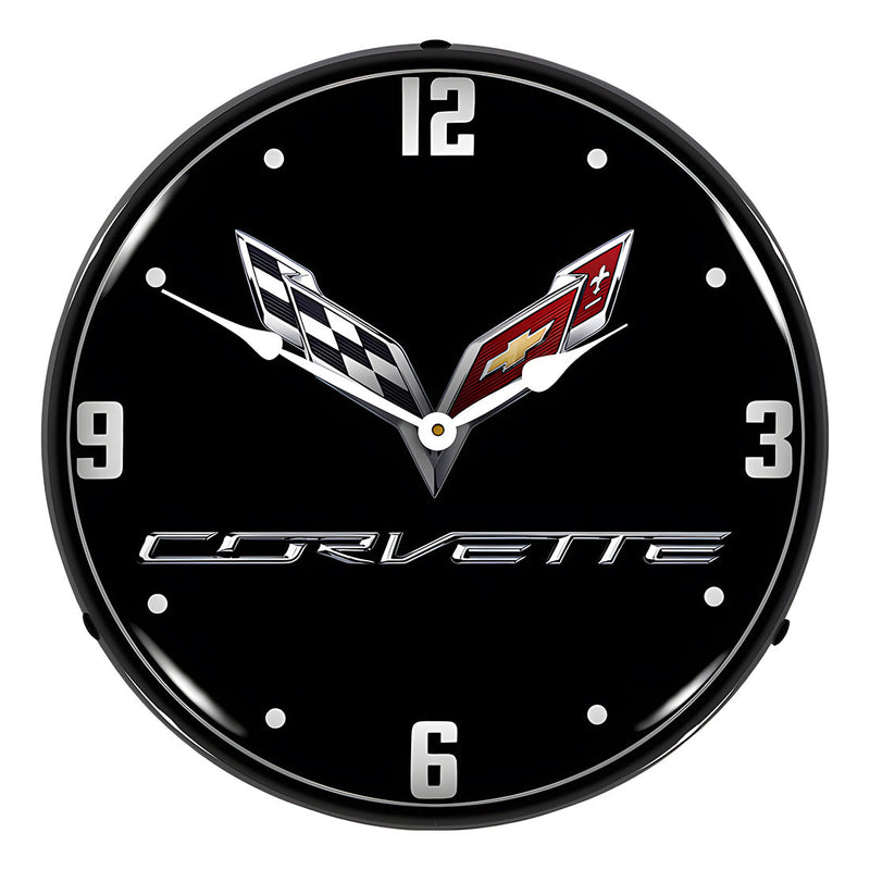 Collectable Sign and Clock C7 Corvette Black Tie Backlit Wall Clock