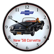 Collectable Sign and Clock 1958 Corvette Backlit Wall Clock