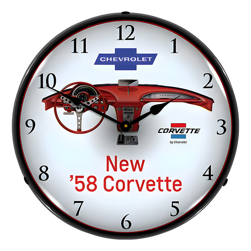 Collectable Sign and Clock 1958 Corvette Dash Backlit Wall Clock
