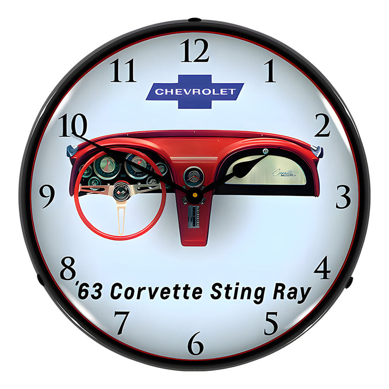 Collectable Sign and Clock 1963 Corvette Dash Backlit Wall Clock