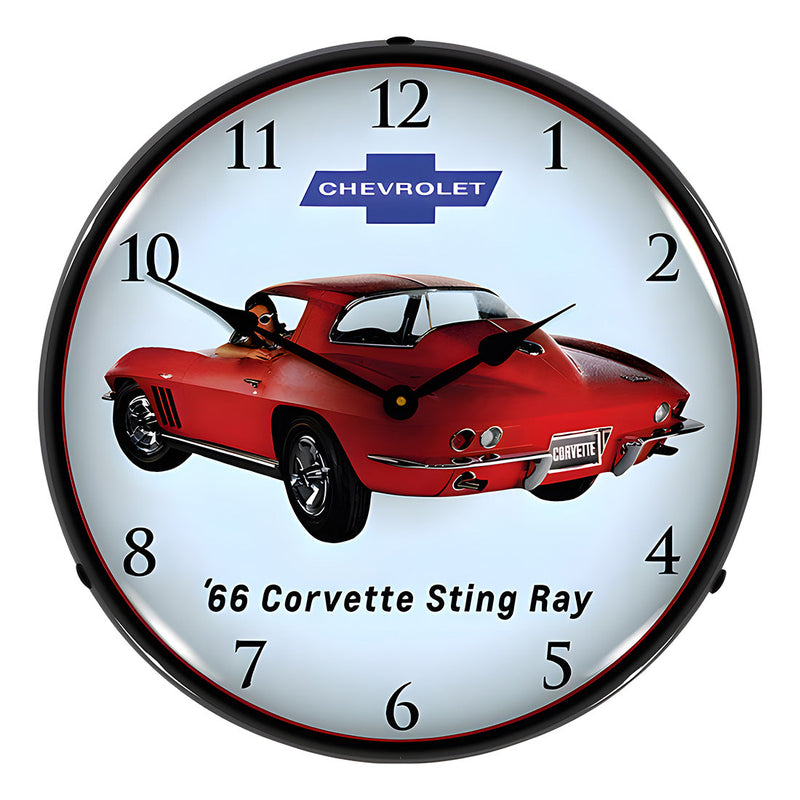 Collectable Sign and Clock 1966 Corvette Sting Ray Backlit Wall Clock