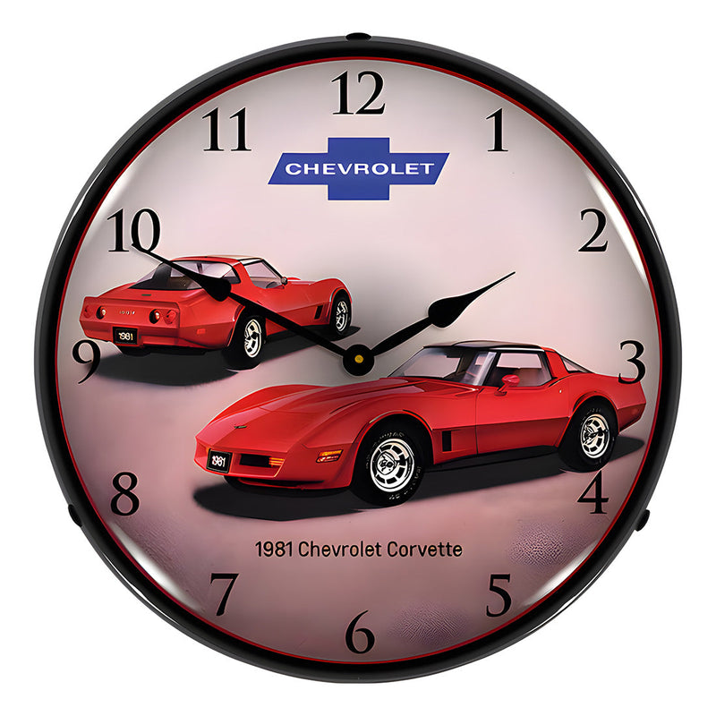 Collectable Sign and Clock 1981 Corvette Backlit Wall Clock