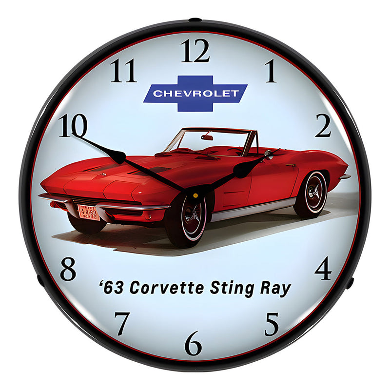 Collectable Sign and Clock 1963 Corvette Convertible Backlit Wall Clock
