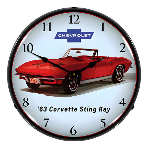 Collectable Sign and Clock 1963 Corvette Convertible Backlit Wall Clock