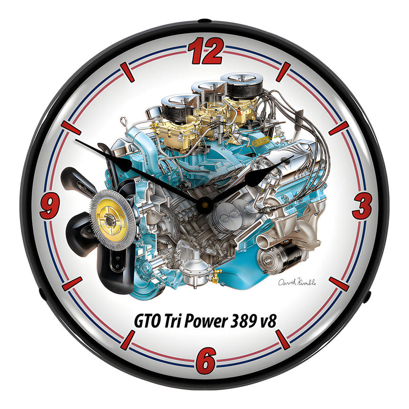 Collectable Sign and Clock GTO Tri Power V8 Engine Backlit Wall Clock