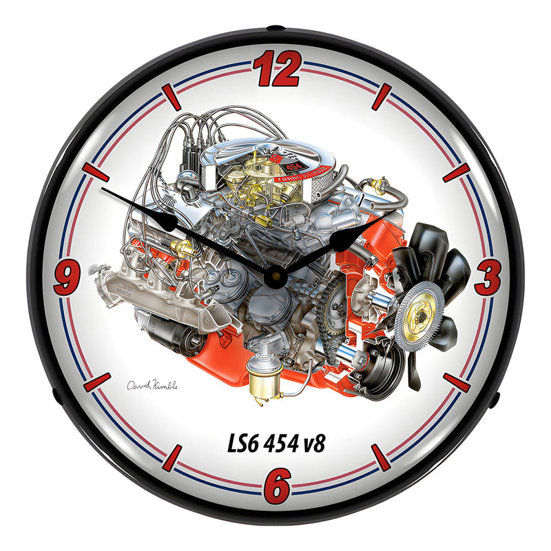 Collectable Sign and Clock LS6 454 V8 Engine Backlit Wall Clock
