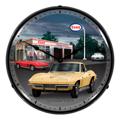 Collectable Sign and Clock 1965 Corvette Backlit Wall Clock