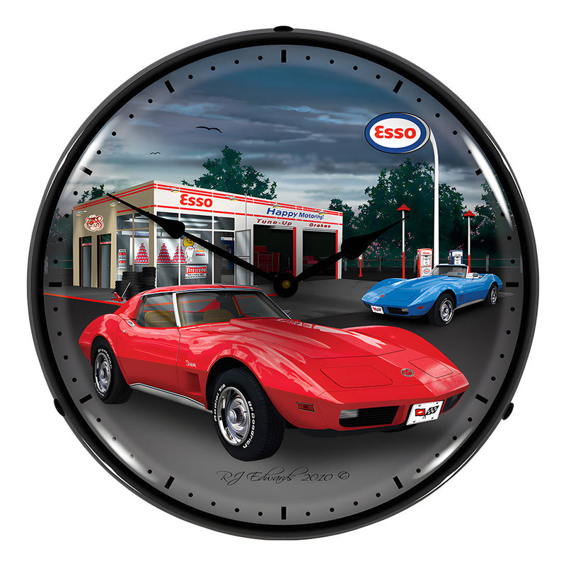 Collectable Sign and Clock 1974 Corvette Backlit Wall Clock