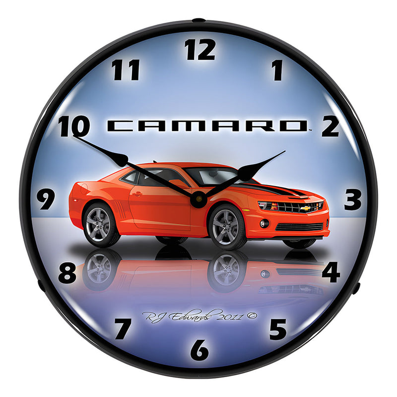 Collectable Sign and Clock Camaro SS G5 Orange Backlit Wall Clock