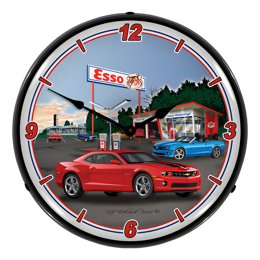 Collectable Sign and Clock Camaro Esso Station Backlit Wall Clock