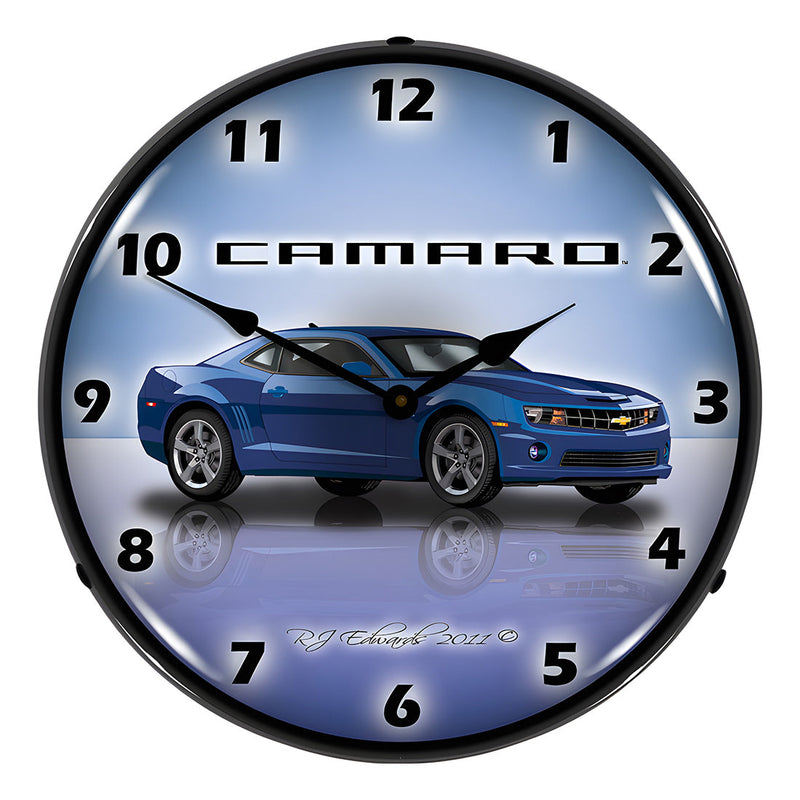 Collectable Sign and Clock Camaro G5 Imperial Blue Backlit Wall Clock