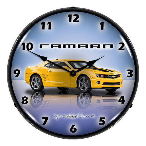 Collectable Sign and Clock Camaro G5 Rally Yellow Backlit Wall Clock