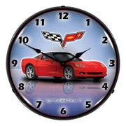 Collectable Sign and Clock C6 Corvette Torch Red Backlit Wall Clock