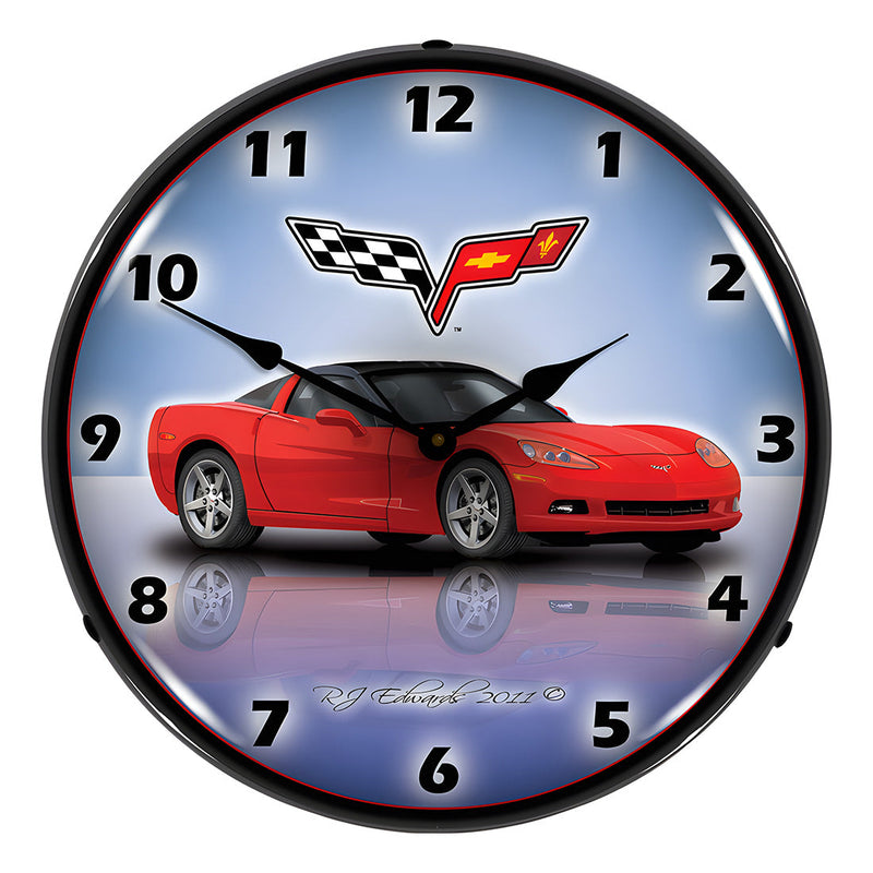 Collectable Sign and Clock C6 Corvette Torch Red Backlit Wall Clock