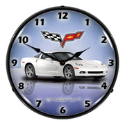 Collectable Sign and Clock C6 Corvette Arctic White Backlit Wall Clock