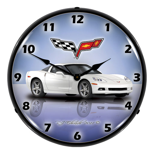 Collectable Sign and Clock C6 Corvette Arctic White Backlit Wall Clock