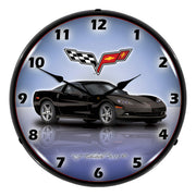 Collectable Sign and Clock C6 Corvette Black Backlit Wall Clock