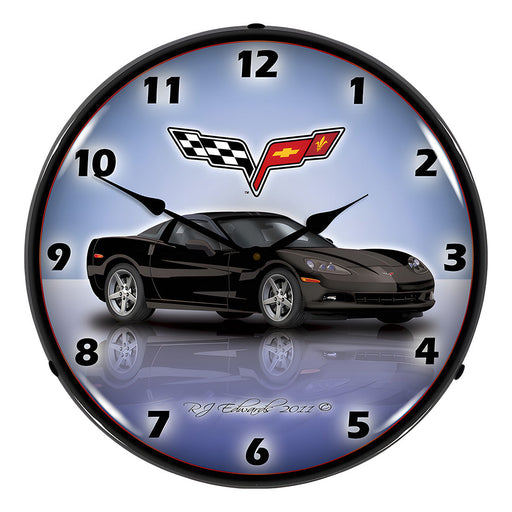 Collectable Sign and Clock C6 Corvette Black Backlit Wall Clock