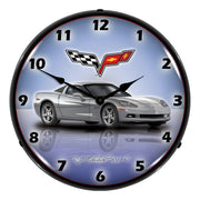 Collectable Sign and Clock C6 Corvette Blade Silver Backlit Wall Clock