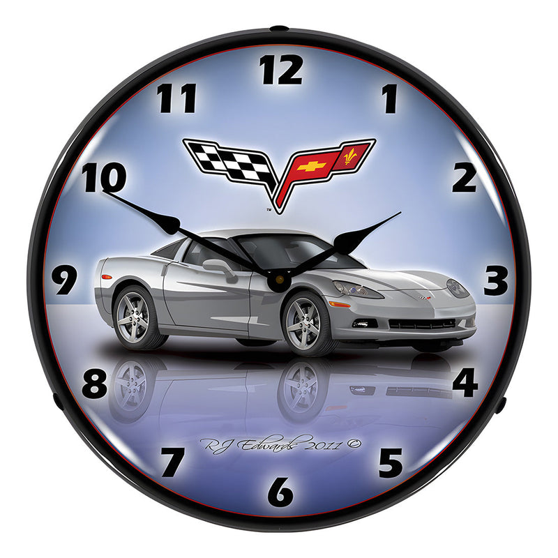 Collectable Sign and Clock C6 Corvette Blade Silver Backlit Wall Clock