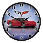 Collectable Sign and Clock C6 Corvette Crystal Red Backlit Wall Clock