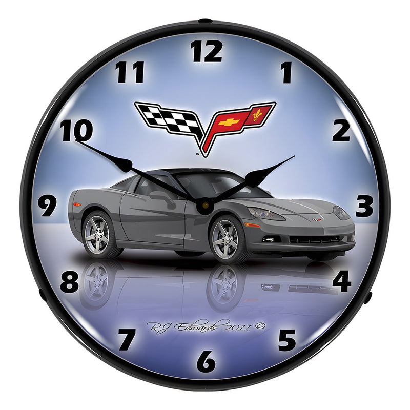 Collectable Sign and Clock C6 Corvette Cyber Grey Backlit Wall Clock
