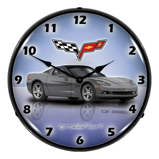 Collectable Sign and Clock C6 Corvette Cyber Grey Backlit Wall Clock