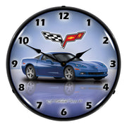 Collectable Sign and Clock C6 Corvette Jetstream Blue Backlit Wall Clock
