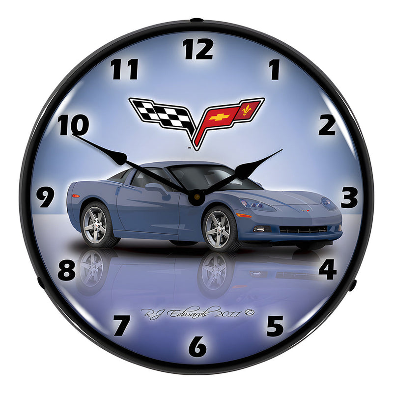 Collectable Sign and Clock C6 Corvette Supersonic Blue Backlit Wall Clock