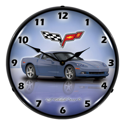 Collectable Sign and Clock C6 Corvette Supersonic Blue Backlit Wall Clock