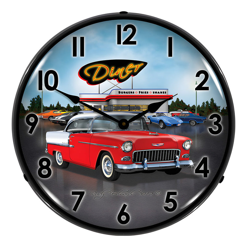 Collectable Sign and Clock 1955 Bel Air Diner Backlit Wall Clock