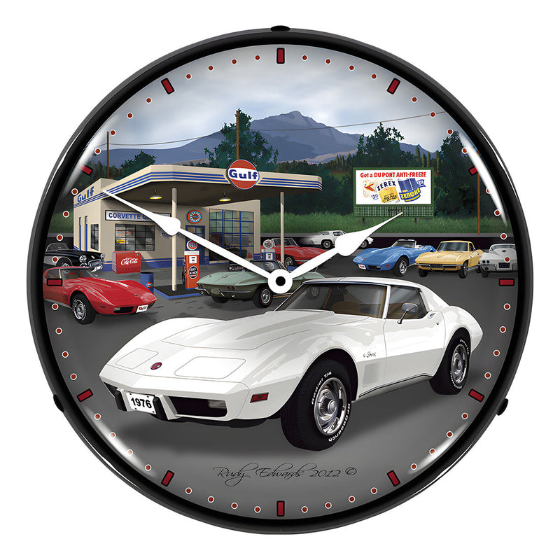 Collectable Sign and Clock 1976 Corvette Backlit Wall Clock