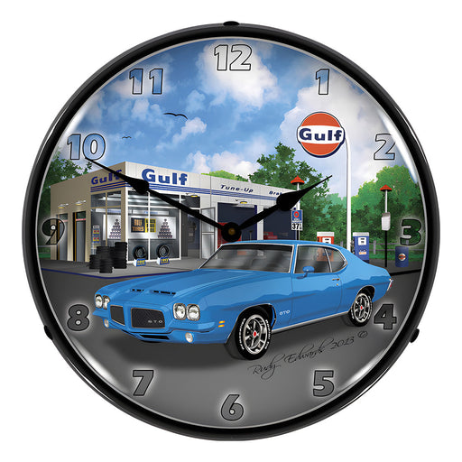 Collectable Sign and Clock 1971 GTO Gulf Backlit Wall Clock