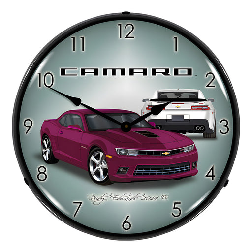 Collectable Sign and Clock 2014 SS Magenta Camaro Backlit Wall Clock